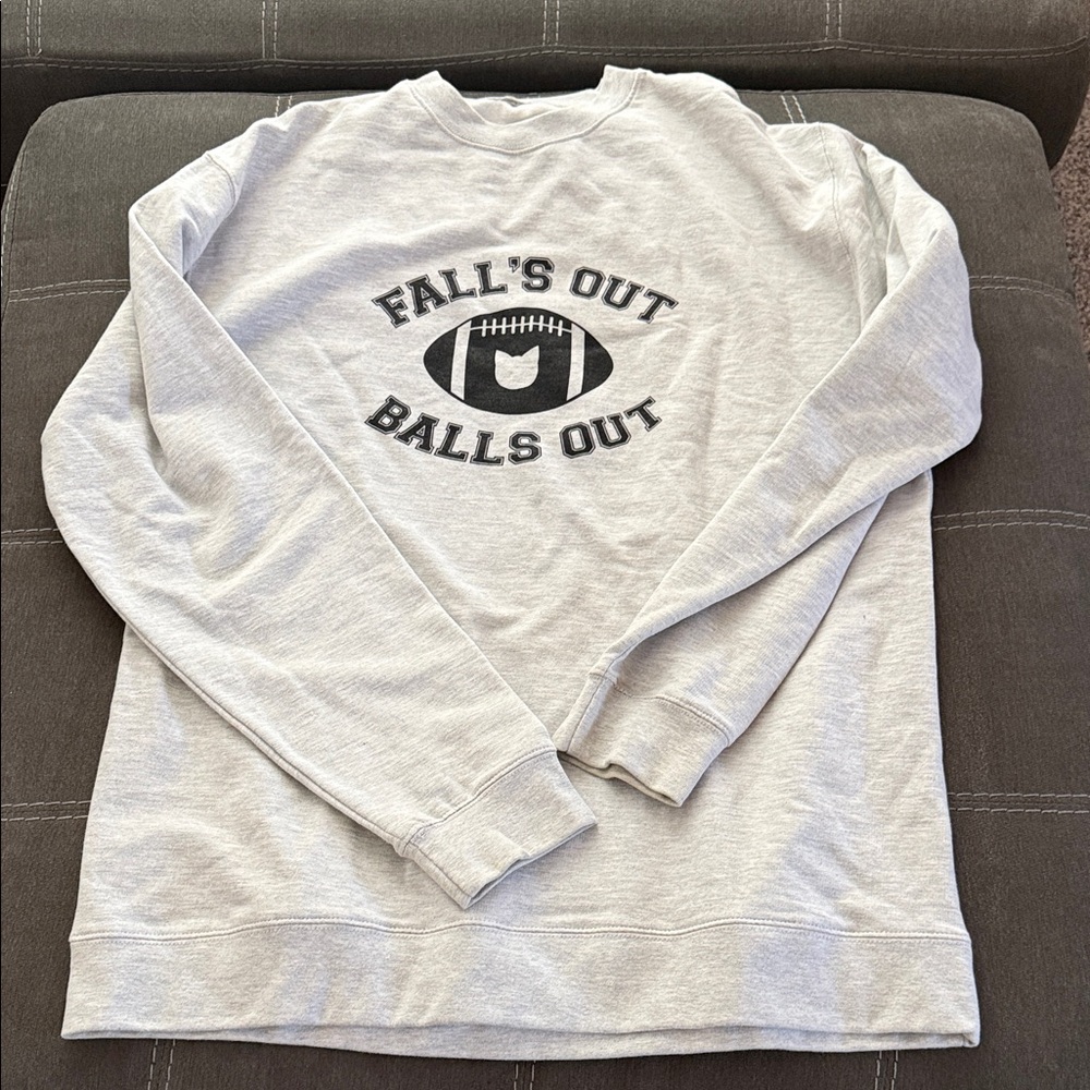 Kittenish Light Gray 'Fall's Out Balls Out' Crewneck Sweater